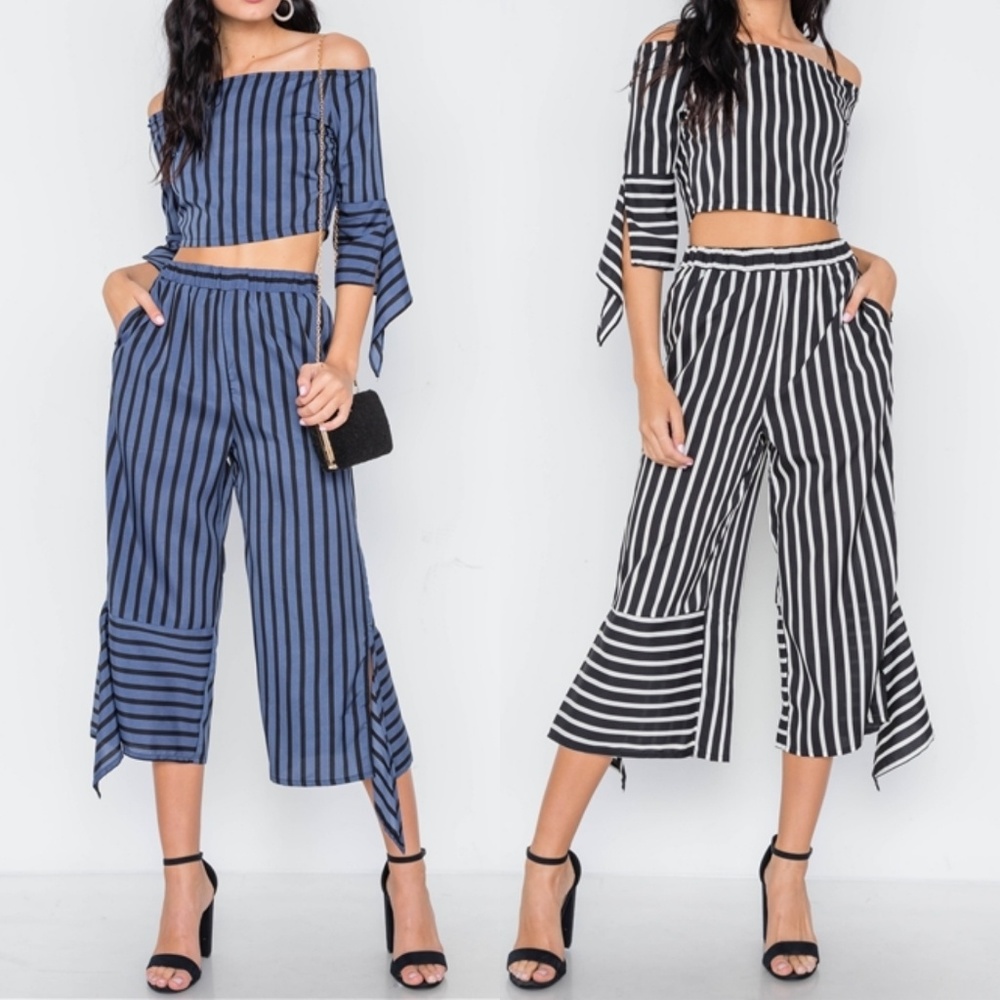 Cruisin' Striped Crop Top & Palazzo Pant Set BLUE - Picture 5 of 5